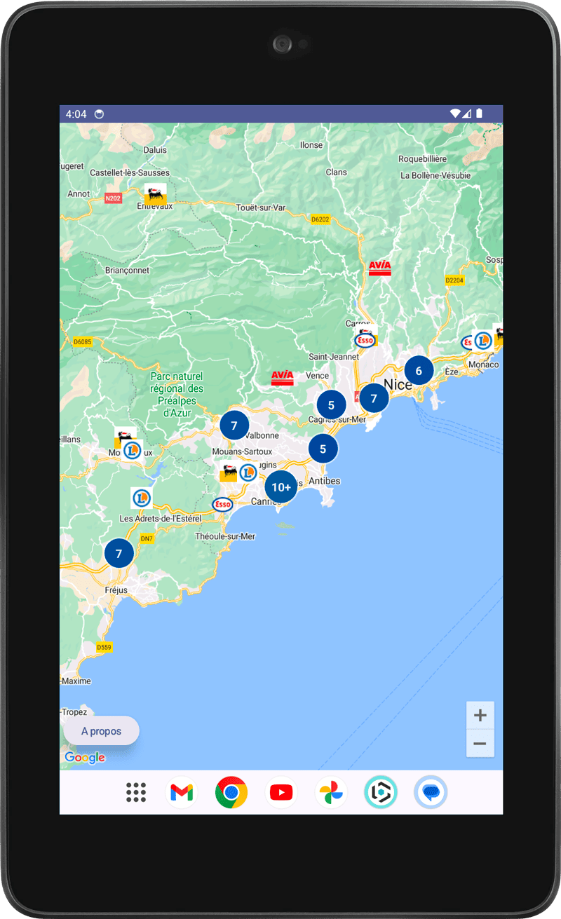 Ecran de localisation des stations-service de l’application carte carburant pour le Groupe BTF