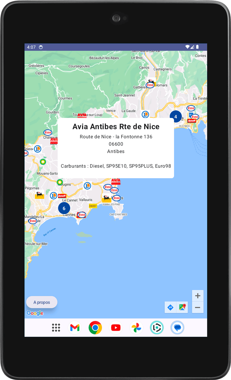 Ecran d'information d'une station-service de l’application carte carburant pour le Groupe BTF