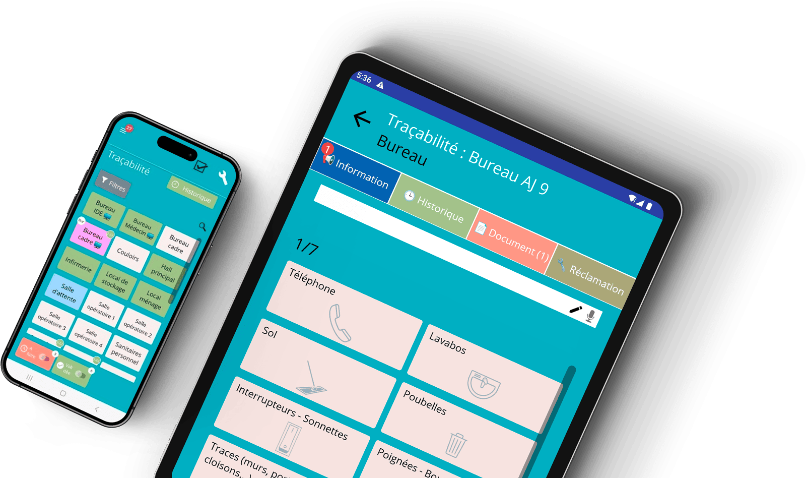 Écrans traçabilité de l'application SaaS de nettoyage médical pour Experhygia