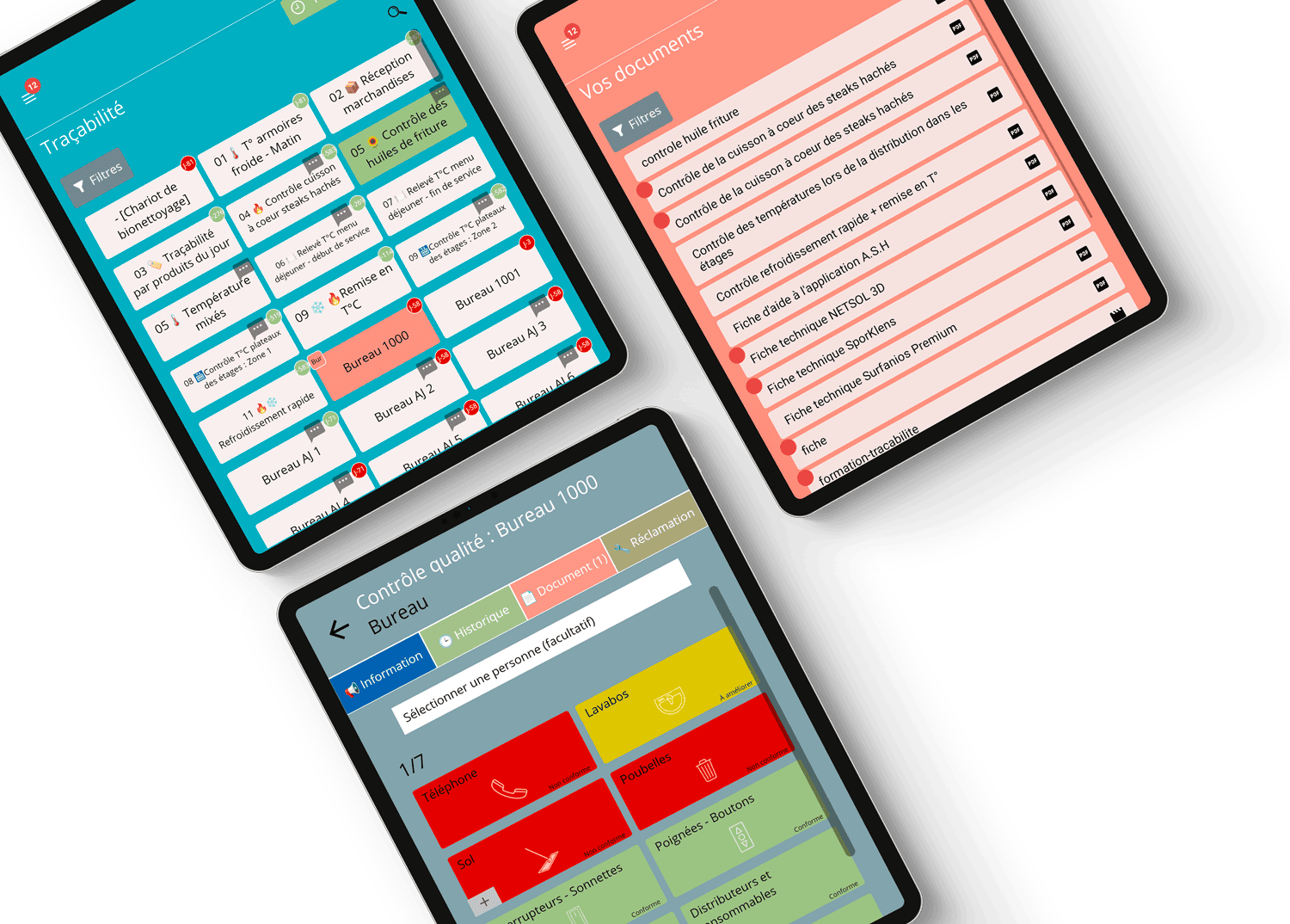 Écrans traçabilité et contrôle de l'application SaaS de nettoyage médical pour Experhygia