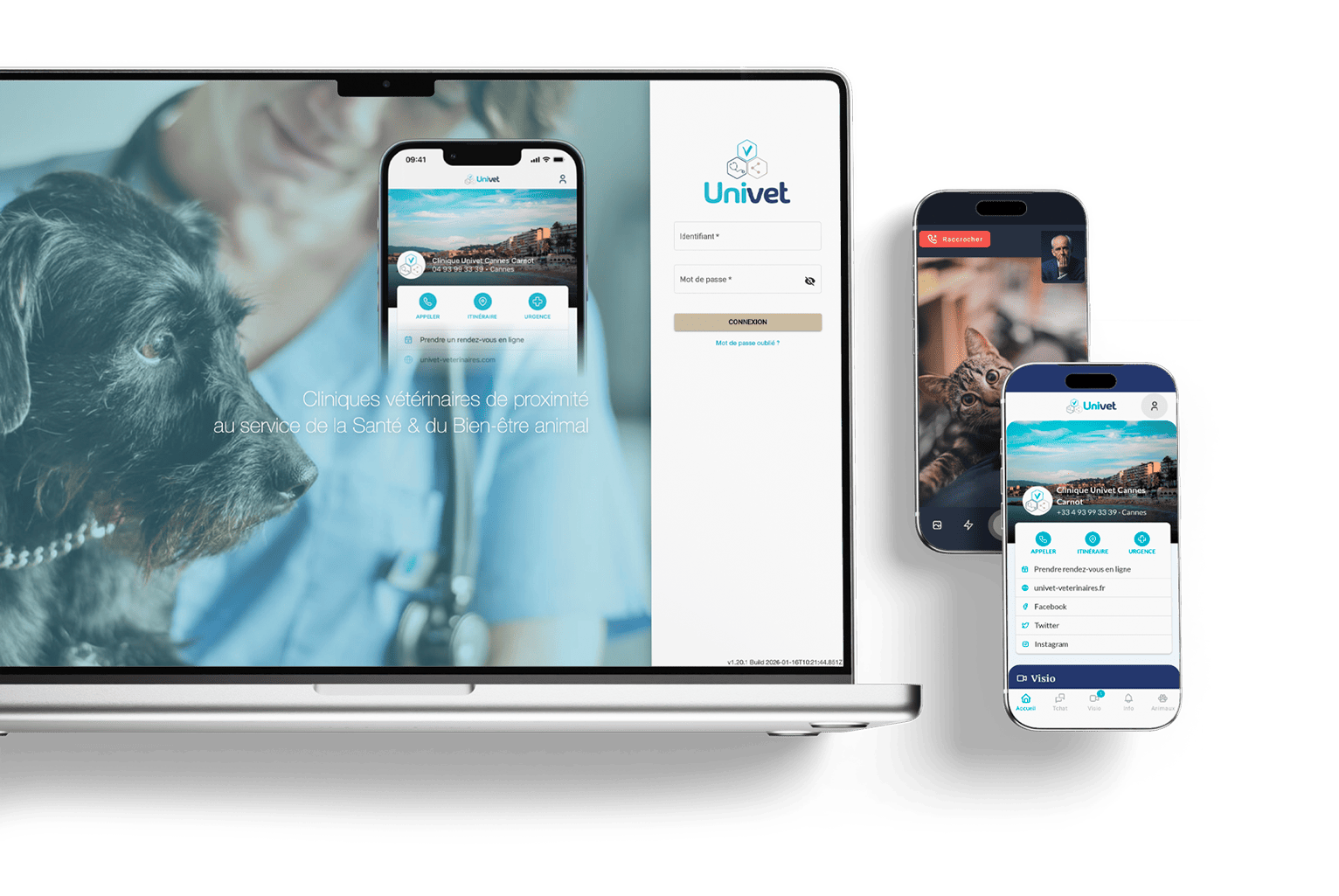 Ecrans d'accueil et de fiche clinique vétérinaire des applications Univet