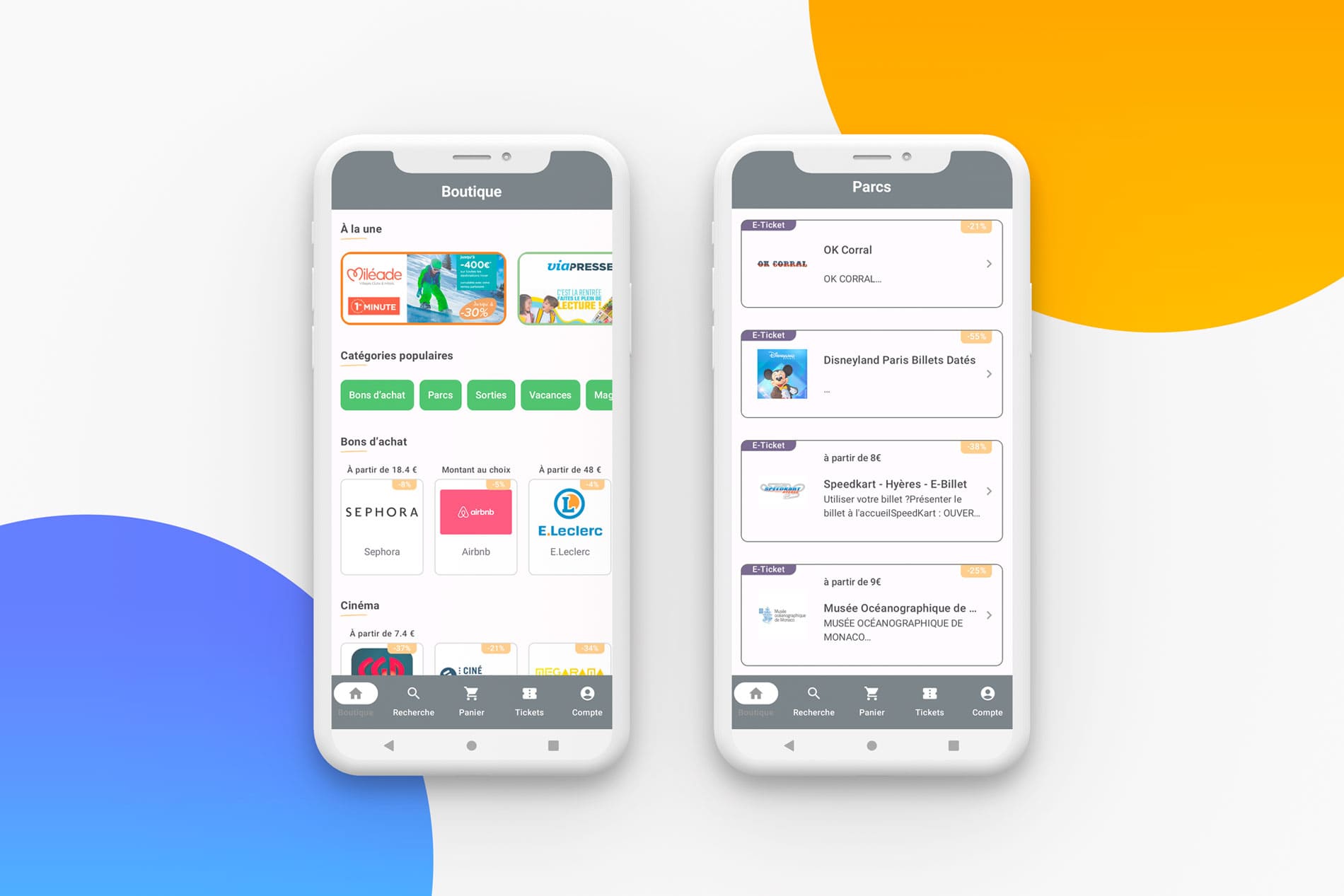 Ecrans de l'application mobile d'une plateforme CE / CSE pour le Groupe BTF