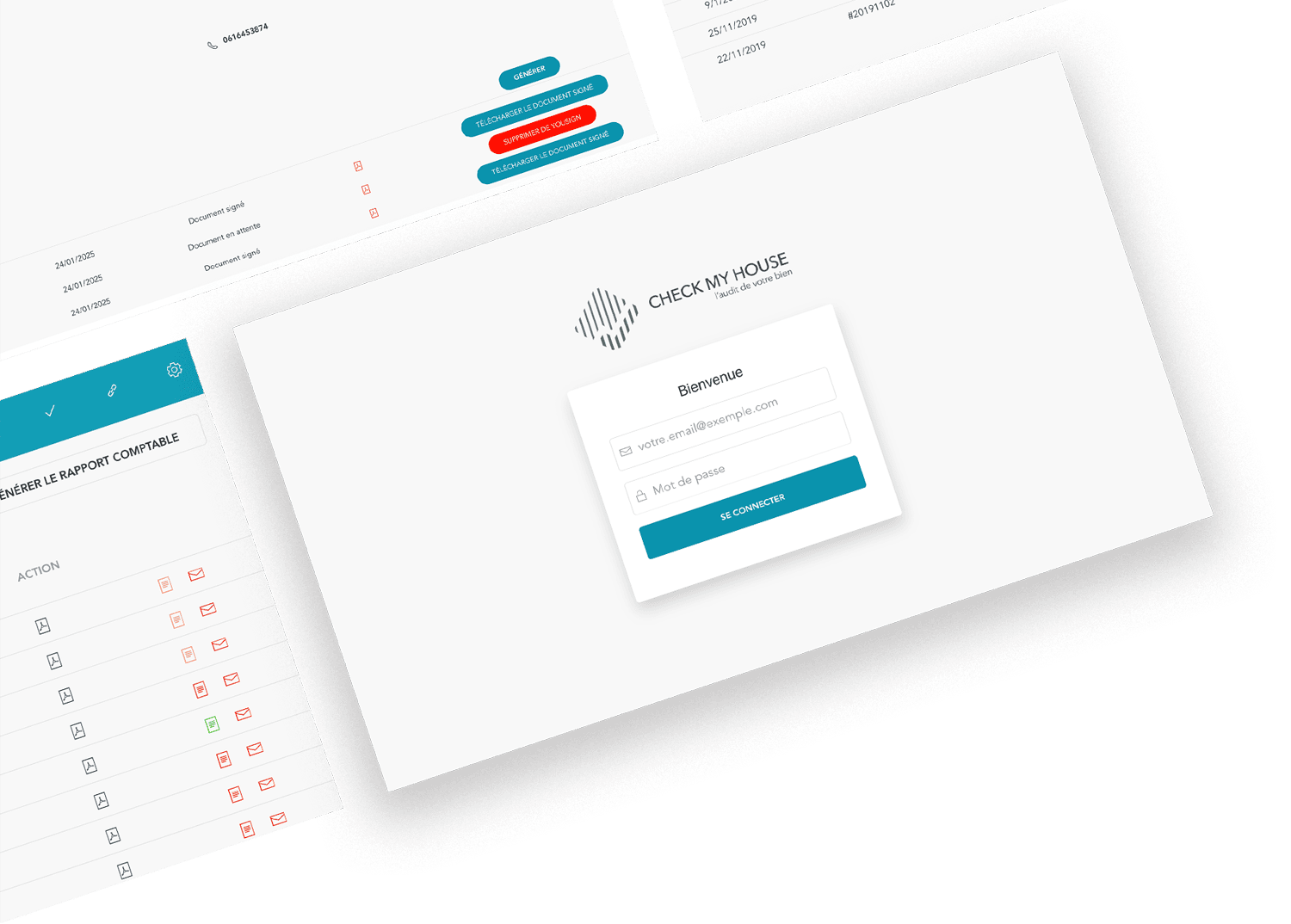 Ecran connexion de la plateforme d'envoi de fichiers pour Check  my House