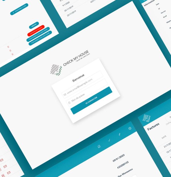 Écrans de la plateforme web d'envoi de fichiers pour Check  my House