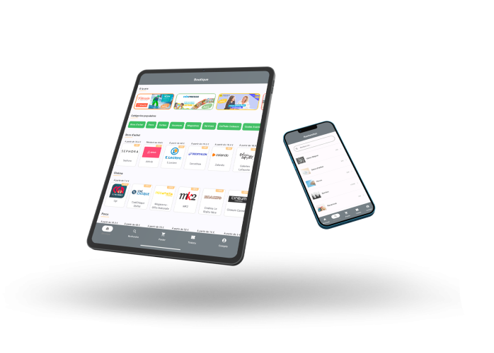 Ecrans boutique de l'application mobile d'une plateforme CE / CSE pour le Groupe BTF
