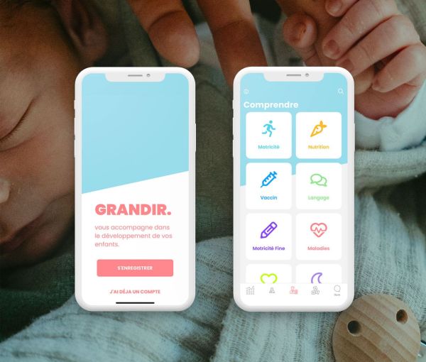 Ecrans de l'application mobile Grandir de suivi du développement de l'enfant