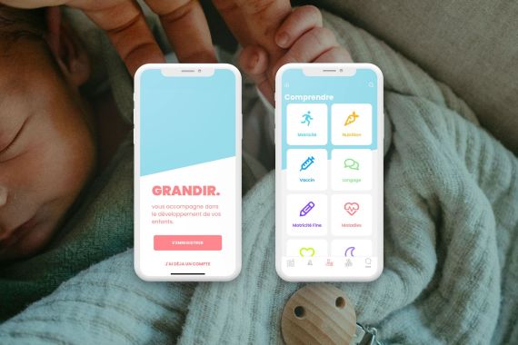 Ecrans de l'application mobile Grandir de suivi du développement de l'enfant