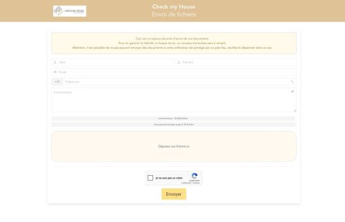 Ecran du formulaire d'envoi de fichiers de la plateforme pour Check  my House