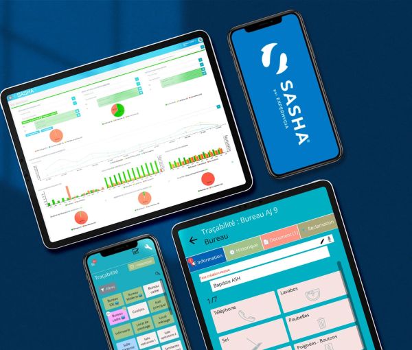 Écrans de l'application SaaS de nettoyage médical pour Experhygia